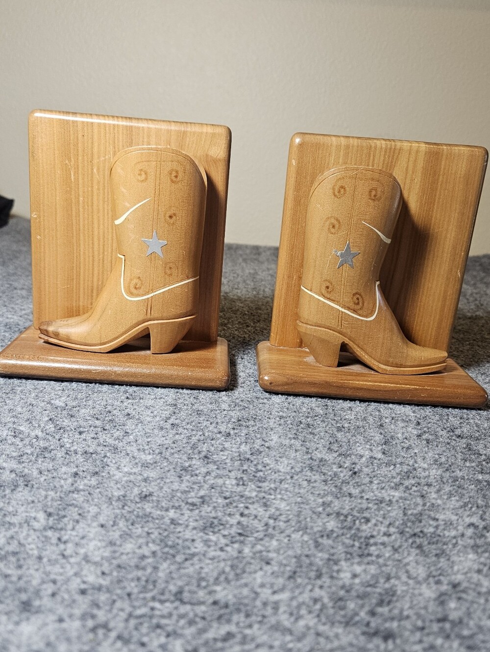 Wooden Cowboy Boot Bookends -